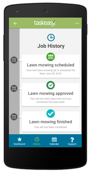 Get app notifications on yard work completed, view work history, see before and after pictures and rate job performance